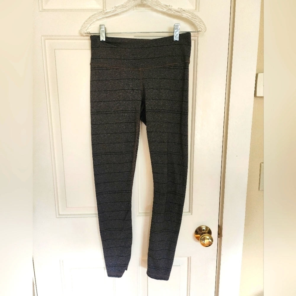 Prana Transform Ankle Leggings Highrise Charcoal Black Stripe Size Small Active